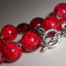 Hot Red Beaded Bracelet Bold Edgy Sexy Stylish Chic Crimson Flame Crackle Glass Beads Gunmetal Chain