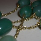 Marbled Jade Green Baubles Opera Necklace Elegant Mod Oval Beads Antique Bronze Tone Chain Boho Chic