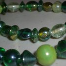 Iridescent Shades of Green Beaded Matinee Necklace Elegant Retro Mod Irregular Shaped Glass Beads