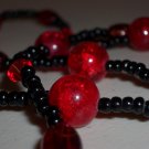 Sexy Red and Black Beaded Opera Necklace Bold Edgy Stylish Chic Flame Faceted Crackled Glass Beads