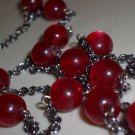 Sultry Crimson Red Baubles Opera Necklace Simple Mod Chic Gunmetal Chain Cute Dainty Plastic Beads