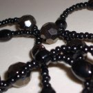 Inky Black Midnight Beaded Opera Necklace Edgy Funky Stylish Chic Disco Ball Hematite Glass Beads