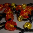 Autumn Orange Yellow Beaded Opera Necklace Hippy Bohemian Cylinder Plastic Crackled Glass Seed Beads