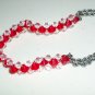 Fire and Ice Sparkly Woven Bracelet Dainty Feminine Red and Clear Faceted Glass Beads Gunmetal Chain