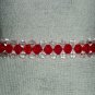 Fire and Ice Sparkly Woven Bracelet Dainty Feminine Red and Clear Faceted Glass Beads Gunmetal Chain