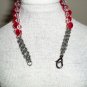 Fire and Ice Sparkly Woven Bracelet Dainty Feminine Red and Clear Faceted Glass Beads Gunmetal Chain