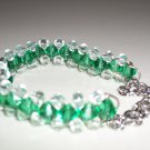 Dewdrops in the Grass Woven Bracelet Delicate Charming Green Clear Faceted Glass Beads Silver Chain