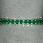 Dewdrops in the Grass Woven Bracelet Delicate Charming Green Clear Faceted Glass Beads Silver Chain