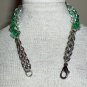 Dewdrops in the Grass Woven Bracelet Delicate Charming Green Clear Faceted Glass Beads Silver Chain