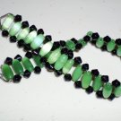 Green Caterpillar Unique Woven Bracelet Funky Boho Indie Chic Jade Black Oblong Faceted Glass Beads
