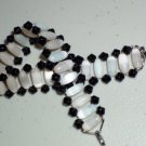 Ebony and Ivory Beaded Woven Bracelet Cream and Black Oblong Faceted Glass Beads Cool Unusual Style
