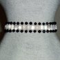 Ebony and Ivory Beaded Woven Bracelet Cream and Black Oblong Faceted Glass Beads Cool Unusual Style