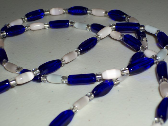 Cobalt Blue and Ivory Beaded Opera Necklace Charming Elegant Stylish Trendy Mod Chic Glass Beads