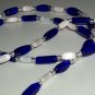 Cobalt Blue and Ivory Beaded Opera Necklace Charming Elegant Stylish Trendy Mod Chic Glass Beads