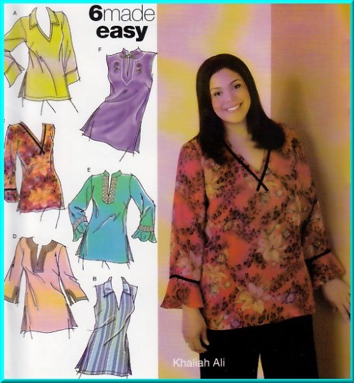 Pullover V-neck Hippy Tunics Plus Size 18W-24W Uncut Simplicity 4968 Feminine Easy Tops Khaliah Ali