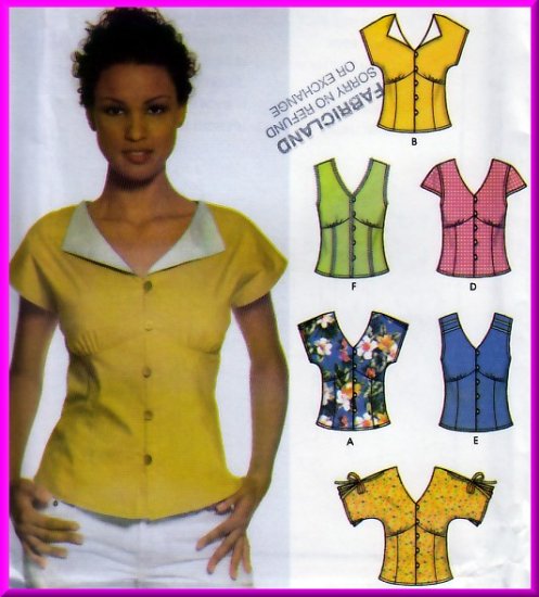 Button Front Top Shaped Bodice Size 4-10 Uncut Simplicity 5059 Gathers Sleeveless Extended Shoulders
