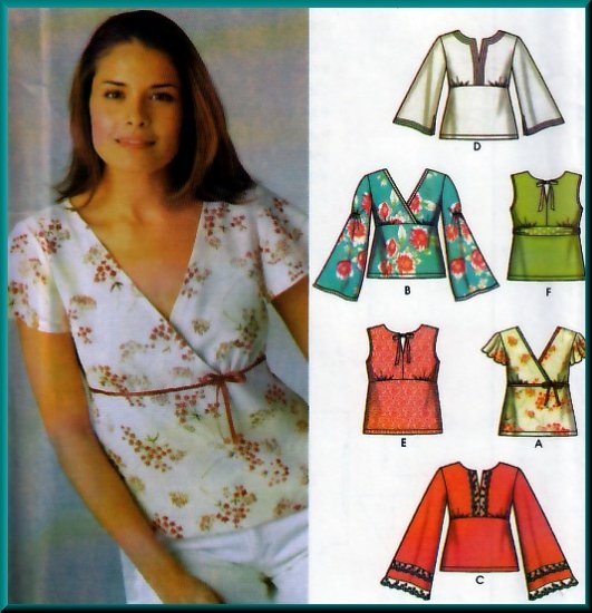 Boho Mod Chic Pullover Tops Size 8-14 Uncut Simplicity 5099 Hippy Bell Sleeves Empire Bodice Gathers