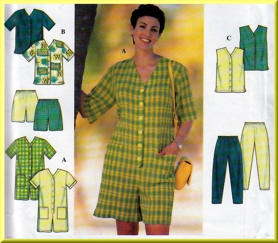 Chic Jumpsuit Top Vest Pants Shorts Plus Size 18W-24W Uncut Simplicity 7673 Flattering Full Figure