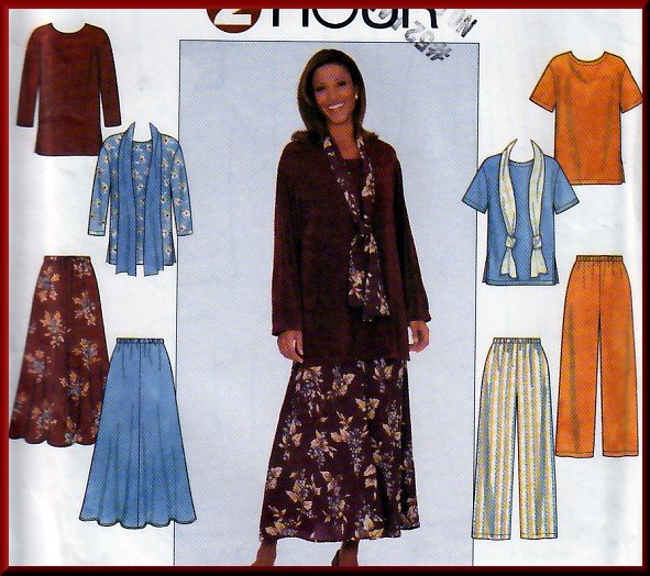 Simple Casual 2-Hour Separates Outfit Size L-XL Uncut Simplicity 8226 Scarf Top Flared Skirt Pants