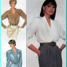 Ladylike Elegant Wrap Peplum Blouses Sz 12 Uncut Simplicity 8390 Vintage 80s Silky Long Sleeve Tops