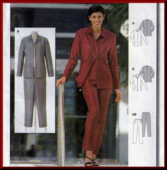 Elegant Basic Women's Office Pantsuit Sz 8-16 Uncut Burda 2682 Button or Zipper Front Collar Jacket