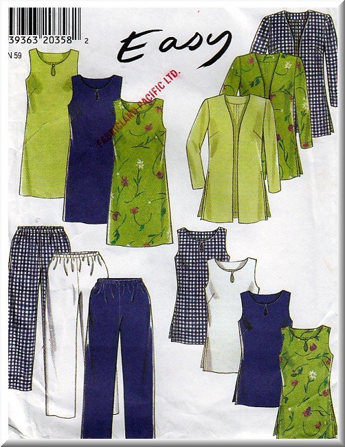 Easy Simple Women's Casual Separates Sz 8-18 Uncut New Look 6627 Mod Basic Pants Dress Tunic Jacket