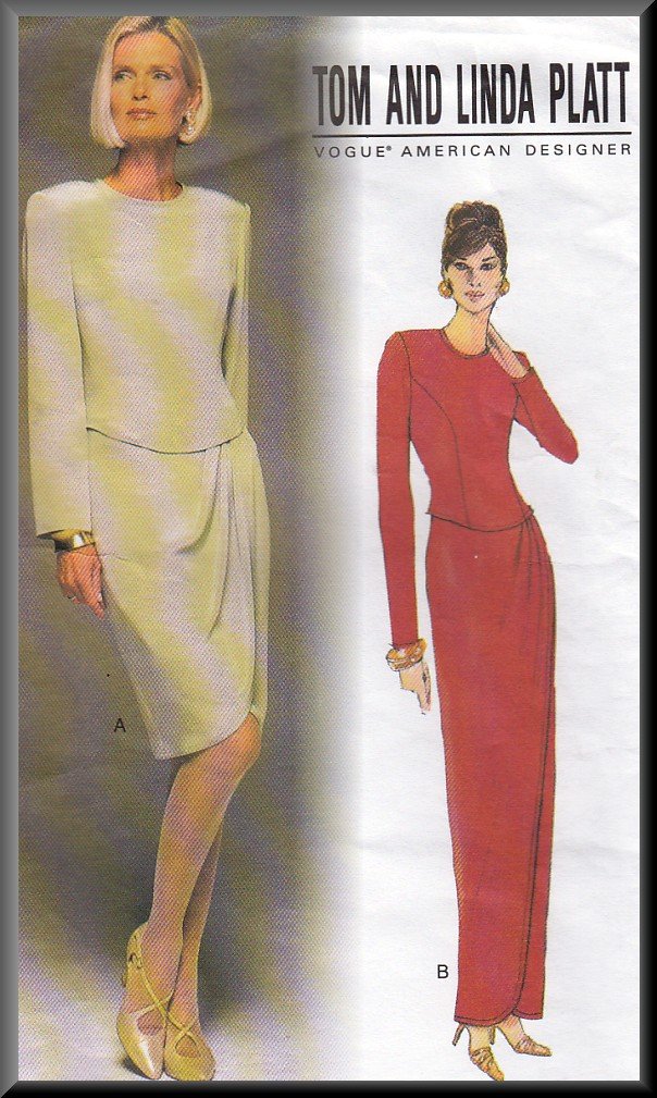Refined Elegant Pleated Mock-Wrap Front Dress Sz 6-10 Uncut Vogue 1708 Designer Tom and Linda Platt