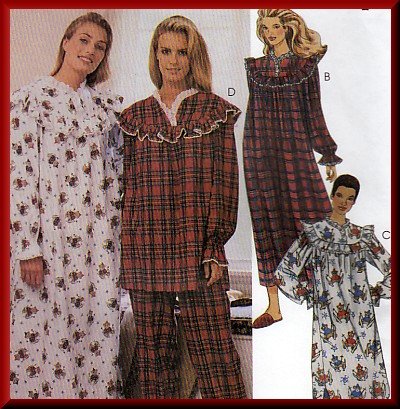 Modest Traditional Women's Sleepwear Nightgown Sz XS-M Uncut McCall's 8545 Ruffled Yoke and Sleeves