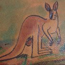 Handpainted Leather Coin Card Wallet Vintage Handmade Kangaroo Motif New Castle Flesh Tone Nubuck