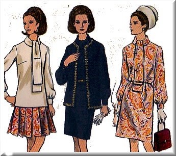 Retro 60s Mod Chic Outfit Sz 12 Vogue Sewing Pattern 7671 Ascot Blouse Pleated Skirt Vest Pants