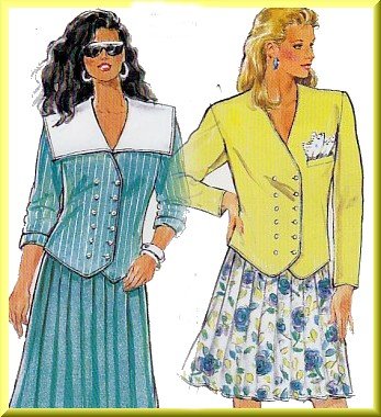 Boxy Double Breasted Jacket Sz 8-18 Burda Sewing Pattern 5480 Yoke Pleated Skirt 80s Sailor Collar