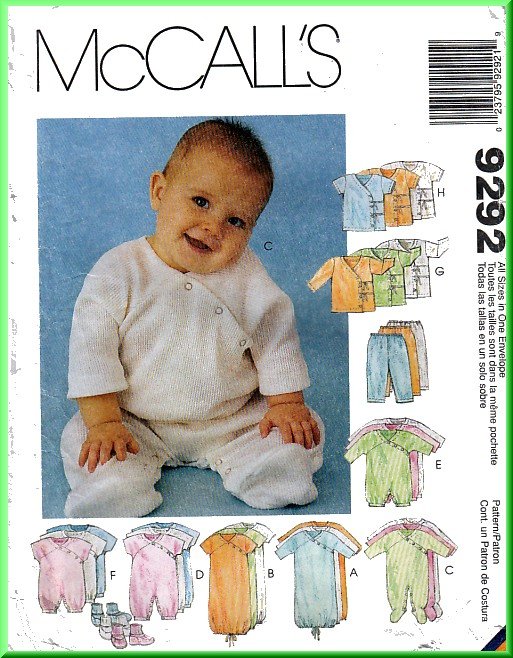 Infants' Gowns Basic Stretch Knits McCall's Sewing Pattern 9292 Layette ...