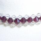 Glamorous Sophisticated Woven Plait Choker Necklace Clear Amethyst Purple Faceted Glass Beads Fancy