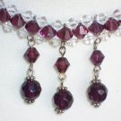 Lovely Elegant Woven Plait Choker Necklace Amethyst Purple Clear Faceted Glass Beads Dangling Charms