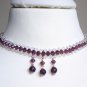 Lovely Elegant Woven Plait Choker Necklace Amethyst Purple Clear Faceted Glass Beads Dangling Charms