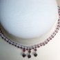 Lovely Elegant Woven Plait Choker Necklace Amethyst Purple Clear Faceted Glass Beads Dangling Charms