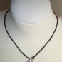 Rhinestone Initial K Matinee Necklace Ice Blue Faceted Glass Bead Dangling Charms Black Silky Cord