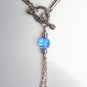Rhinestone Initial K Matinee Necklace Ice Blue Faceted Glass Bead Dangling Charms Black Silky Cord