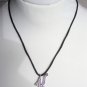 Rhinestone Initial K Matinee Necklace Ice Blue Faceted Glass Bead Dangling Charms Black Silky Cord