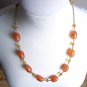 Rustic Autumn Amber Matinee Necklace Yellow Rust Oblong Round Beads Antique Gold Bronze Chain