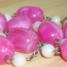 Bubblegum Cotton Candy Matinee Necklace Lovely Ladylike Pink White Oblong Round Beads Pendant