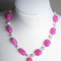 Bubblegum Cotton Candy Matinee Necklace Lovely Ladylike Pink White Oblong Round Beads Pendant