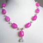 Bubblegum Cotton Candy Matinee Necklace Lovely Ladylike Pink White Oblong Round Beads Pendant