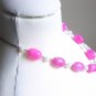 Bubblegum Cotton Candy Matinee Necklace Lovely Ladylike Pink White Oblong Round Beads Pendant