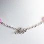 Lovely Feminine Matinee Necklace Pink Crackled Round Glass Beads Dangling Charm Silver Tone Chain