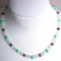Purple Jade and Ice Matinee Necklace Lovely Clear Crackled Round Glass Beads Marbelized Green Plum