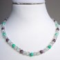Purple Jade and Ice Matinee Necklace Lovely Clear Crackled Round Glass Beads Marbelized Green Plum