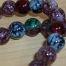 Boho Chic Abstract Matinee Necklace Round Glass Beads Stylish Marbelized Green Blue Purple Plum Red