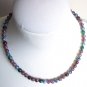 Boho Chic Abstract Matinee Necklace Round Glass Beads Stylish Marbelized Green Blue Purple Plum Red