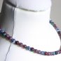 Boho Chic Abstract Matinee Necklace Round Glass Beads Stylish Marbelized Green Blue Purple Plum Red